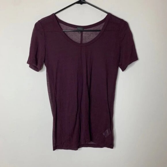 Aritzia Babaton T-shirt Top Sheer Mesh Short  Sleeve Crew neck Maroon Size XS - Picture 6 of 9